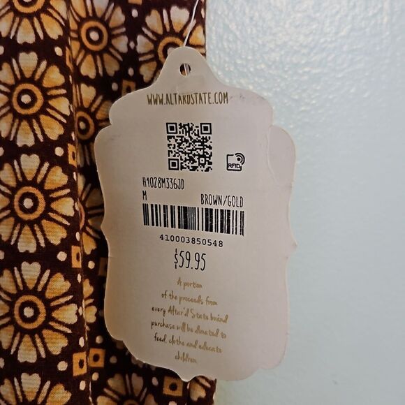 altar'd state, brown/cream printed bootcut crop pants. Vintage looking. M. - Picture 5 of 5